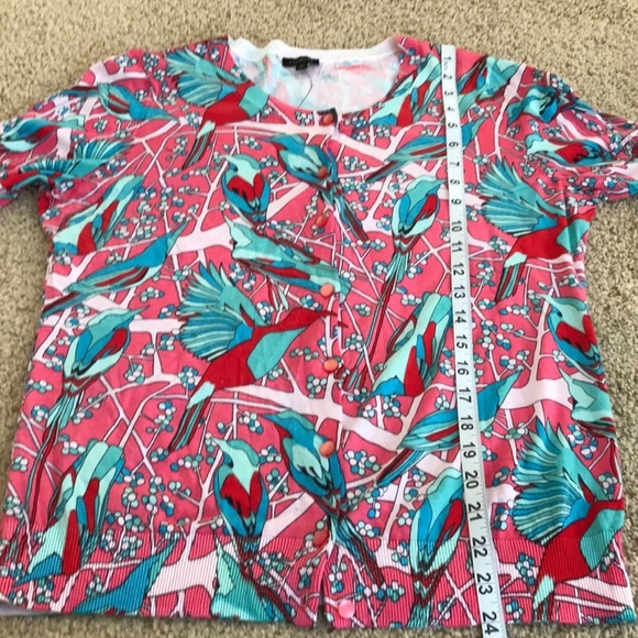NWT! Talbots medium pink multi bird print cardigan - Picture 8 of 8